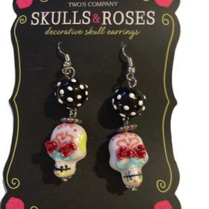 Sugar Skull and Rhinestone Earrings (Black)